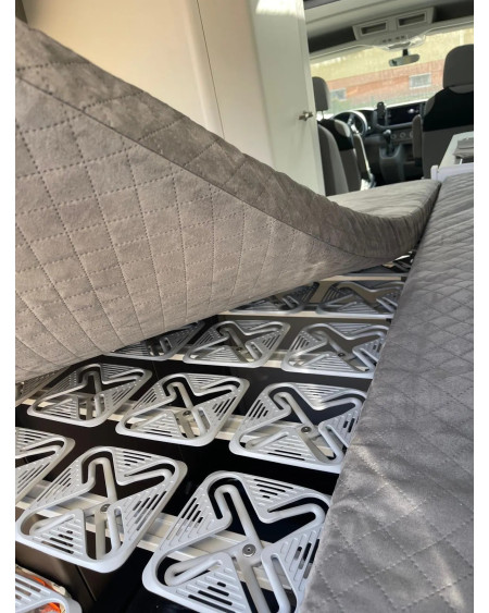 Set of grey mattress fabric covers – custom-fit for the rear bed of the VW Grand California 600