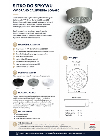 Drain Strainer for VW Grand California 600/680