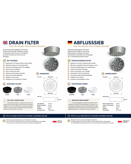 Drain Strainer for VW Grand California 600/680