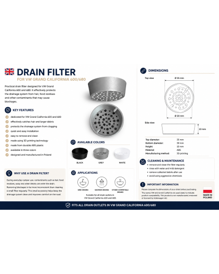 Drain Strainer for VW Grand California 600/680