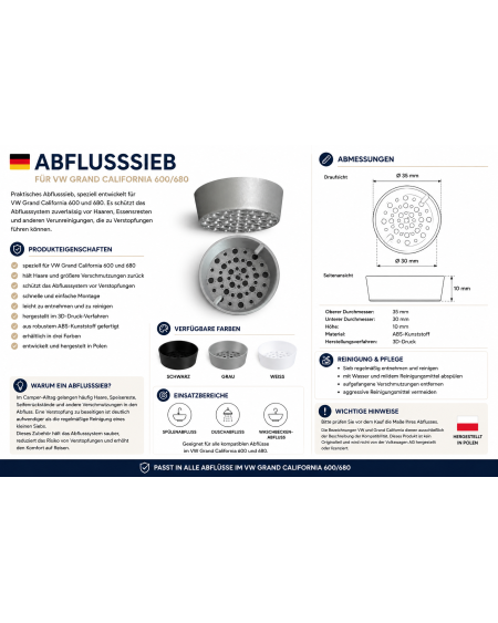 Drain Strainer for VW Grand California 600/680